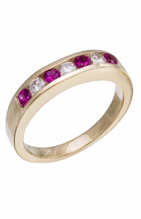 Diamond Ring, .18 Carat Diamonds .33 Carat Ruby on 14K Yellow Gold