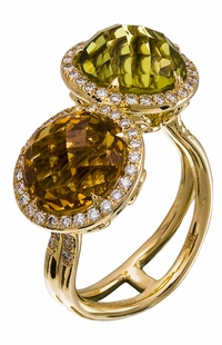 Diamond Ring, .50 Carat Diamonds 4.98 Carat Topaz 5.00 Carat Quartz on 14K Rose Gold