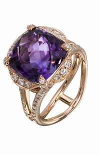 Diamond Ring, .61 Carat Diamonds 7.75 Carat Amethyst on 14K Rose Gold