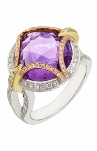 Diamond Ring, .63 Carat Diamonds 10.30 Carat Amethyst on 14K Rose, White & Yellow Gold