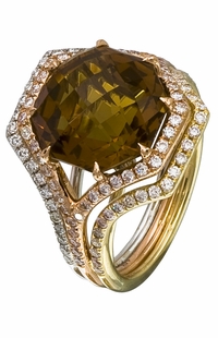 Diamond Ring, .74 Carat Diamonds 7.40 Carat Topaz on 14K Rose, White & Yellow Gold