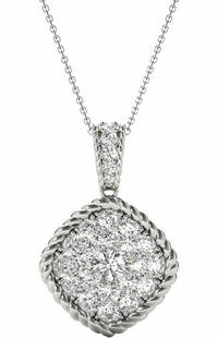 Diamond Square Pendant, 1.41 Carat on Solid 18k White Gold P20246W