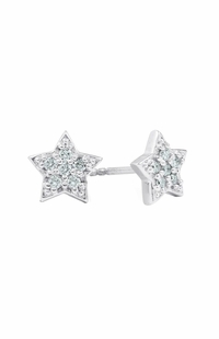 Diamond Star Stud Earrings, 0.12 Carat on Solid 14k White Gold 3PE012ST1W
