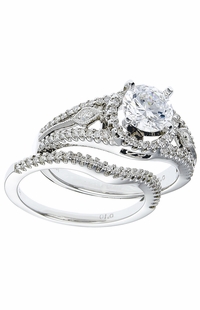 Diamond Wedding Ring Set, .37 Carat Diamonds on 14K White Gold