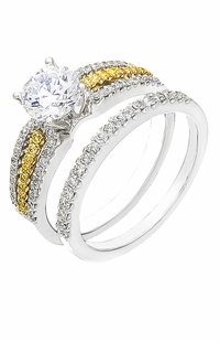 Diamond Wedding Ring Set, .58 Carat Diamonds on 14K White & Yellow Gold