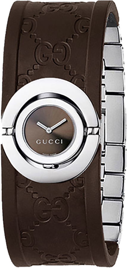 YA112519 Gucci 112 The Twirl Quartz Steel Brown Rubber Ladies Watch