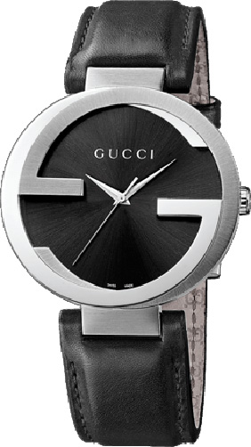 ⭐︎です。GUCCI ブラックレザーウォッチ Gucci Interlocking Mens Watch YA133205