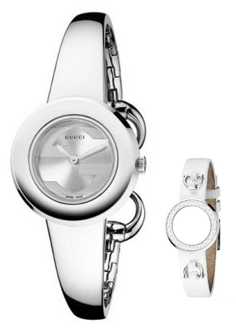 R*⭐様 GUCCI グッチ U-PLAY GGロゴベルト 電池式 ホワイト 電 Gucci U Play YA129501 Ladies Dress Watch Silver Dial Steel Case