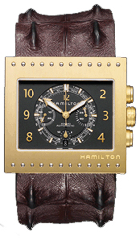 Hamilton ゴールド クロノグラフ腕時計 H79636533 Hamilton Code Breaker Brown Leather Strap with Pattern
