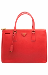 Ladies Red Prada Saffiano Lux Small Double-Zip Tote Bag