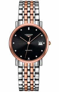 Longines Elegant Collection Black Dial Rose Gold & Steel Women's Watch L4.809.5.57.7