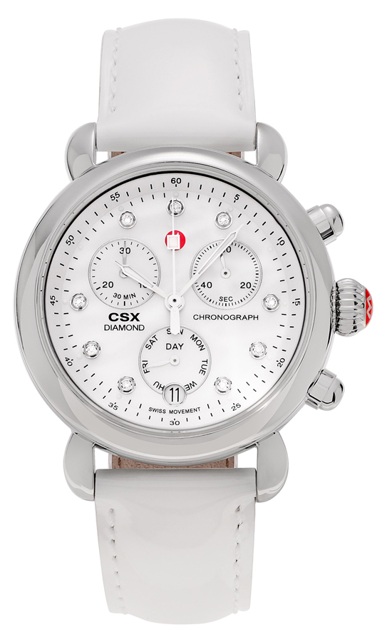 9 Diamonds Set on White MOP Dial Steel Case & Silver Patent  display picture 3
