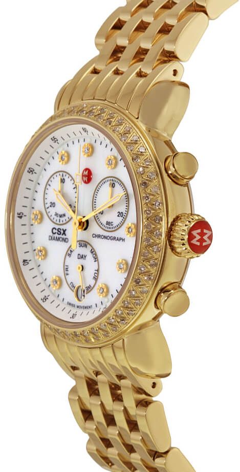New Michele CSX Signature MWW03M000141 Yellow Gold Tone Watch MOP