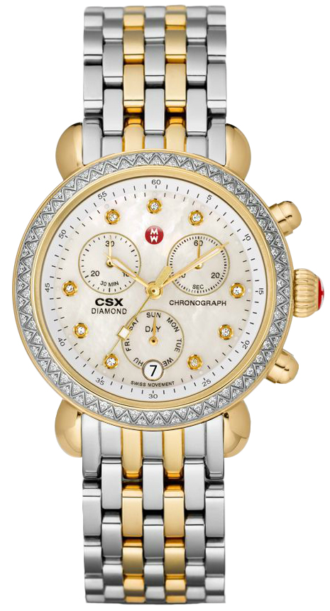 New Michele CSX Signature MWW03M000158 2 Tone Watch MOP Dial 