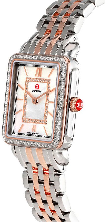 Michele Diamond Caber Mid Watch Rose gold Two Tone NEW Michele Two Tone Rose Gold & Silver Diamond Caber Mid  main image 4