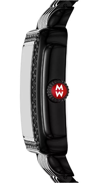 Women’s Michele Black Watch with Blue Accents and Red Date Limited Edition Deco Noir Pavé Sapphire Watch MWW06A000794  main image 3