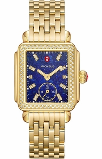Michele Deco Mid Gold Diamond Lapis Blue Dial Women's Watch MWW06V000126