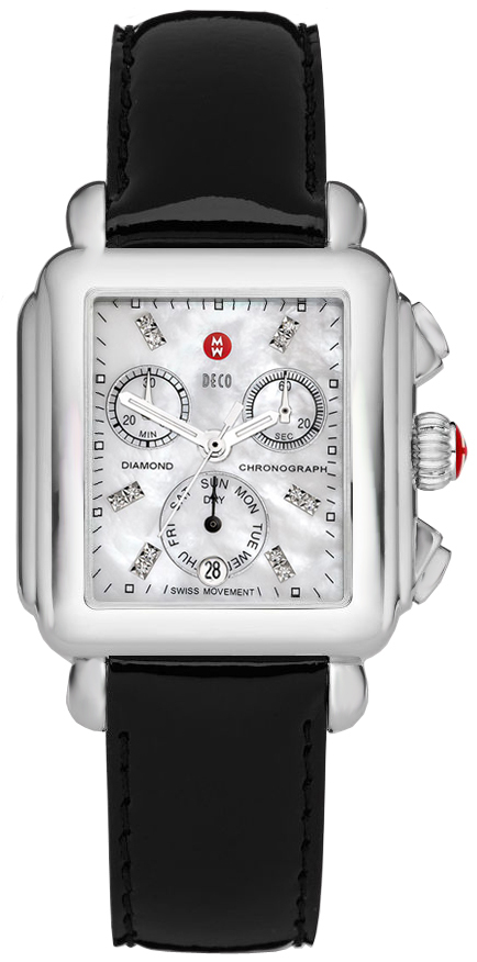 Michele Watch Deco Stainless Steel Patent Leather Chronograph Strap Watch Michele Signature Deco Diamond Two-Tone | Chicago Pawners  main image 3