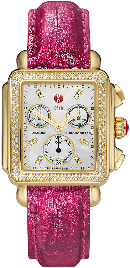 New Michele Deco Signature MWW06P000147 Gold Tone Watch MOP 