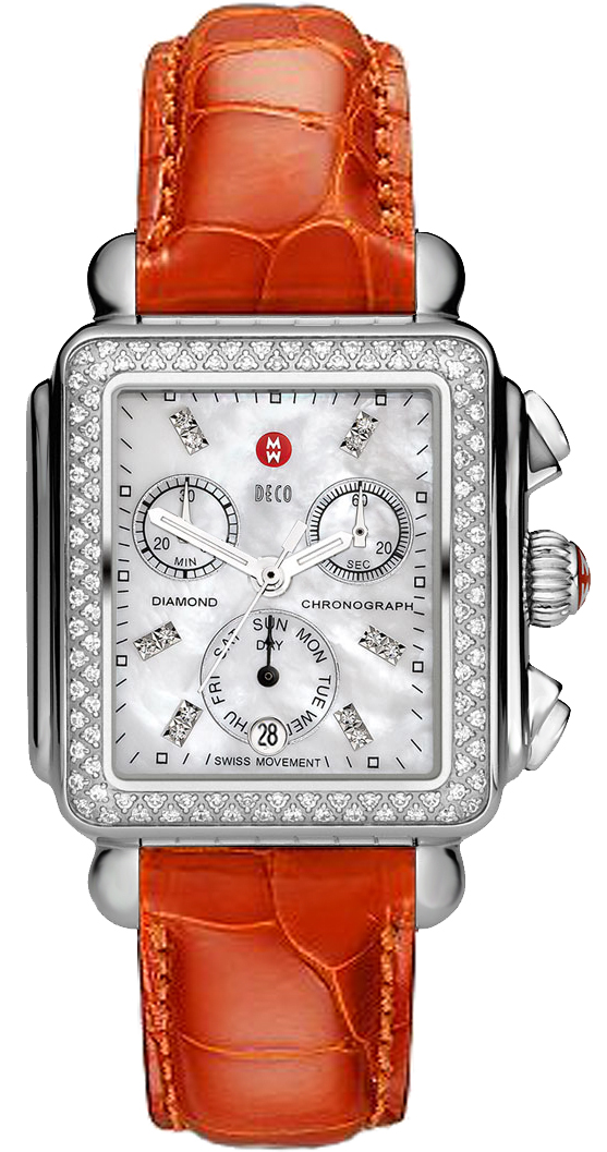 Genuine MICHELE MWW06P000214 Deco Signature Orange Leather Watch