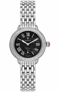 Michele Serein 12 Black Dial Stainless & Diamond Ladies Watch MWW21E000018
