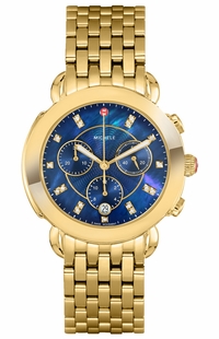 Michele Sidney Gold Diamond Blue Dial Women's Watch MWW30A000049