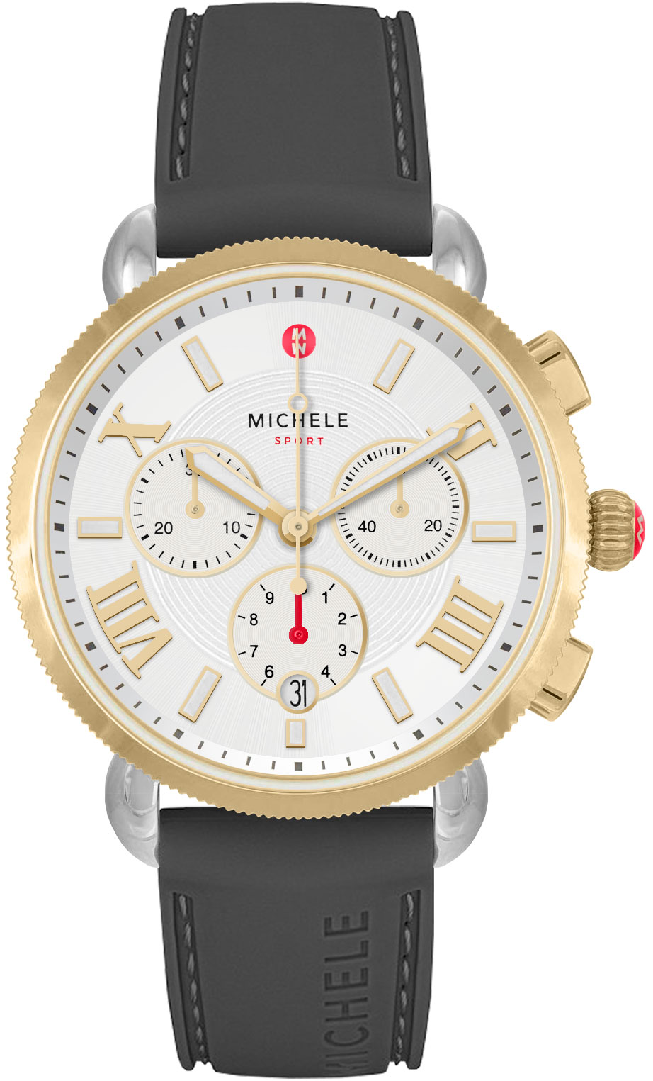 Michele Sport Sail Large White Watch with Two-Tone Silver and Gold band Michele Sporty Sport Sail White Silicone Watch MWW01P000017 main image 2