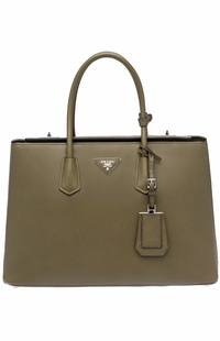 Military Green Prada Saffiano Cuir Large Twin Tote Bag