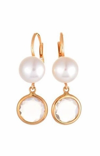Mimi Milano 18k Rose Gold Rock Crystal White Pearl Earrings O173R1J