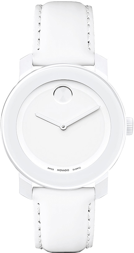 3600023 Movado White Dial White PVD Case and Leather Strap Quartz
