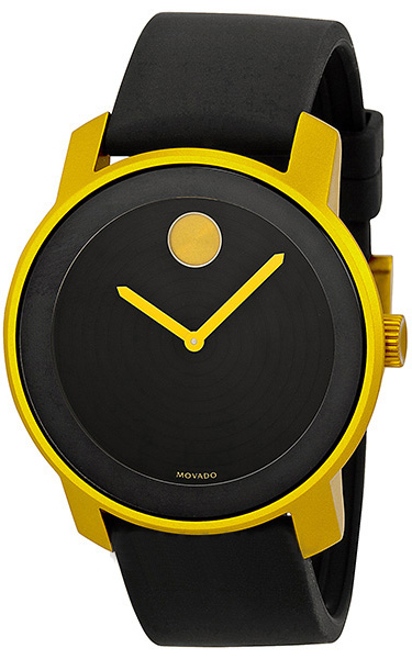 3600167 Movado Sandblasted Yellow Aluminum Case Rubber Quartz Watch