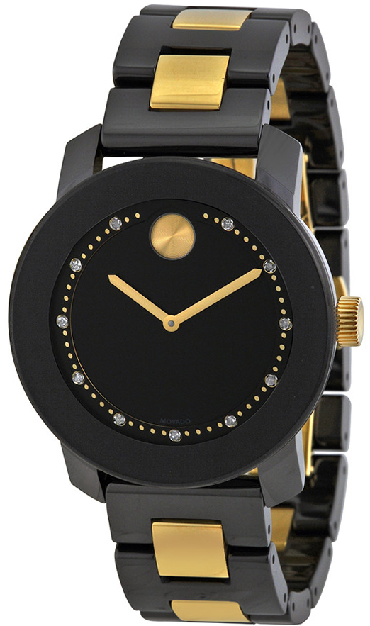 英*樹様 MOVADO 腕時計 ブラック・ゴールド 3600233 Movado Midsize Bold Black Ceramic Diamond Quartz Watch