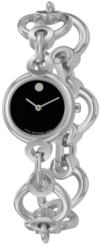 Movado Women\'s Black and Silver Circular Link Bracelet Watch Movado Ladies Moon Bear Rondiro Mirror Dial Stainless Steel  main image 4