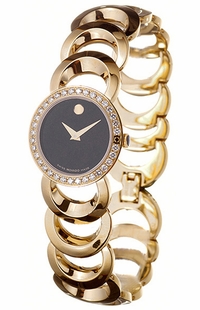 Movado Rondiro Gold and Diamonds Black Dial Women's Watch 0605529
