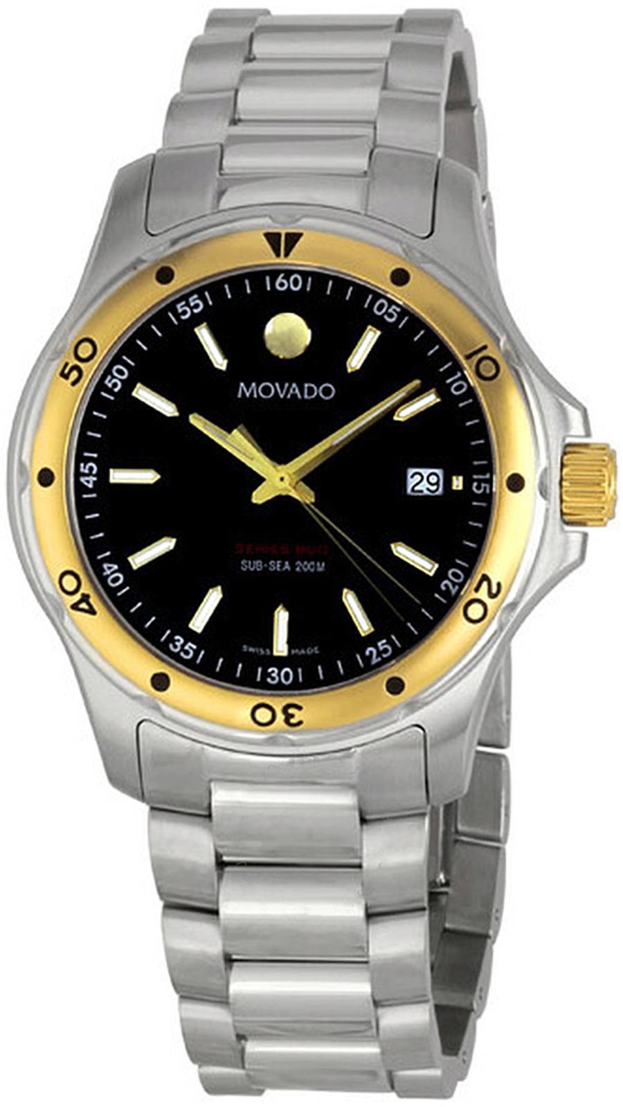 2600088 Movado Gent Series 800 Black Dial 2 Tone Case and Bracelet