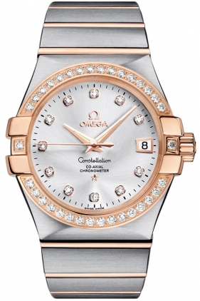 123.25.35.20.52.001 Omega Constellation Mens Silver Diamond