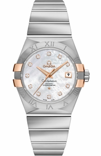 Omega Constellation Pearl White & Diamond Dial Ladies Luxury Watch 123.20.31.20.55.003