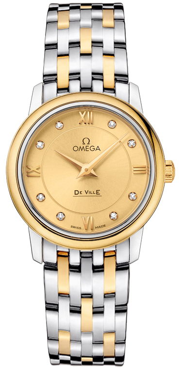 New Omega DeVille Prestige 424.20.27.60.58.001 Two Tone Watch Gold