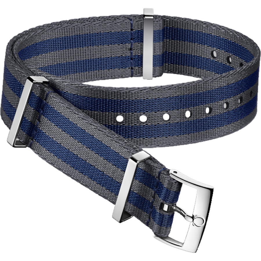 Buy Authentic New Omega 21mm Blue & Grey Polyamide Nato Strap