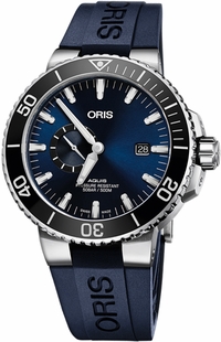 Oris Aquis Small Second, Date Blue Rubber Strap Men's Watch 74377334135RS-BLUE