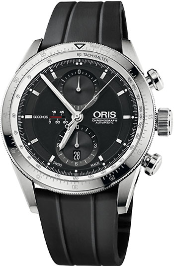Oris Mens Artix GT Chronograph Black Dial Rubber Strap