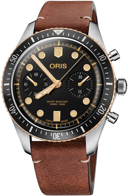 ORIS メンズ アナログ 時計 レザー Oris Divers Sixty-Five Chronograph Men's Watch 77177444354LS