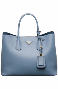 Pale Blue Prada Saffiano Cuir Double Large Tote Bag