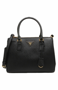 Prada Black Saffiano Lux Small Double-Zip Tote Bag with Gold Hardware