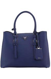 Prada Blue Saffiano Cuir Double Large Tote Bag
