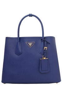 Prada Blue Saffiano Cuir Double Medium Tote Bag