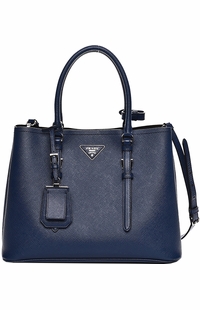 Prada Saffiano Cuir Double Medium Tote Bag in Blue