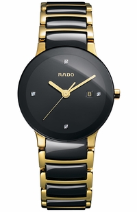 Rado Centrix Jubile 28mm 18k Yellow Gold Tone Black Ceramic Women's Watch R30930712