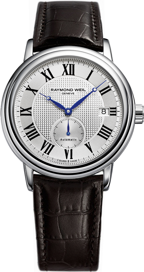 2838-STC-00659 Raymond Weil Maestro Mens Silver Roman Dial Leather