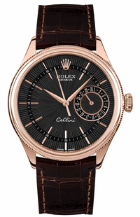 Rolex Cellini Date Black Dial 18k Everose Gold Men's Watch 50515-0010